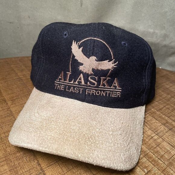 Alaska Hat Cap The Last Frontier Embroidered Eagle Black With Brown Suede Bill - Picture 1 of 4